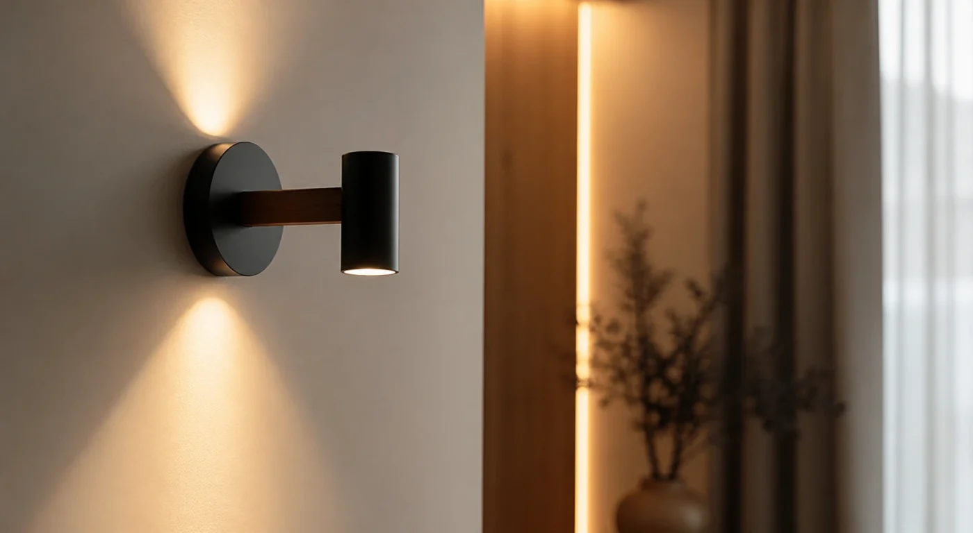 Applique murale moderne diffusant une lumière chaude sur un mur intérieur